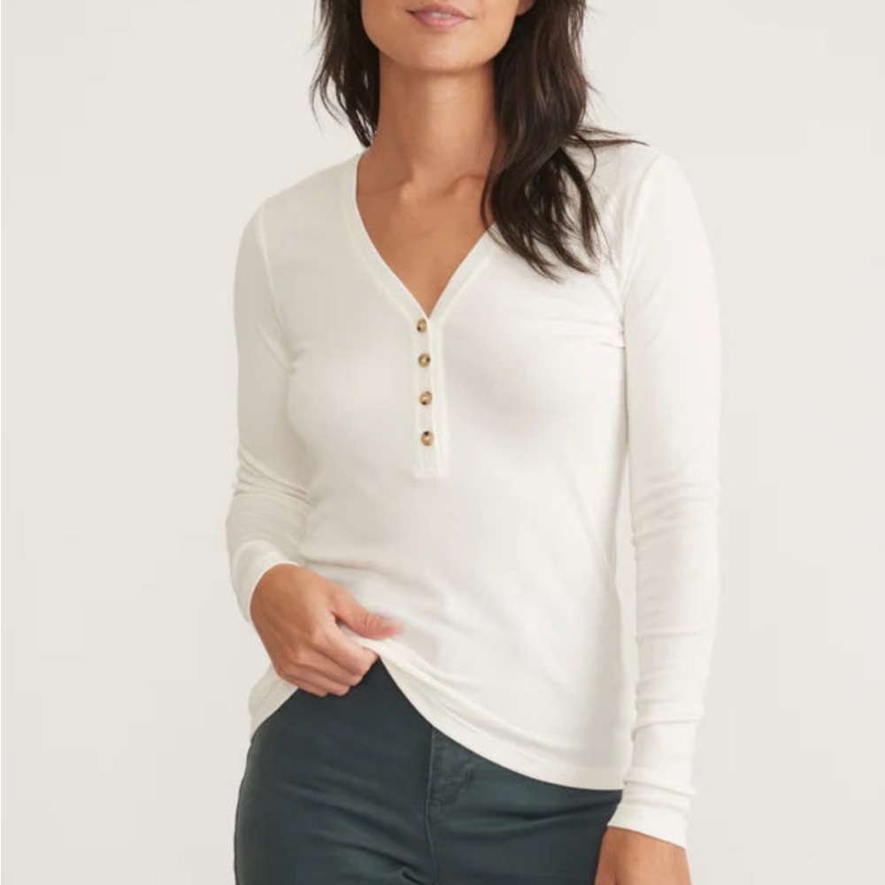 Marine Layer Lexi Rib V-Neck Henley in White